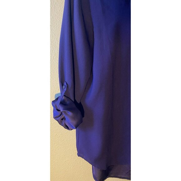COPY - Chico's Blouse 1/Medium Purple Satin Trim V-Neck Long Roll Tab Sleeve Sh… - Picture 5 of 9